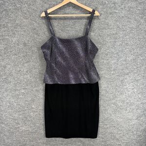 Teddi Evening Dress Women 16 Black Sheath Midi Zipper Sleeveless Metallic Casual